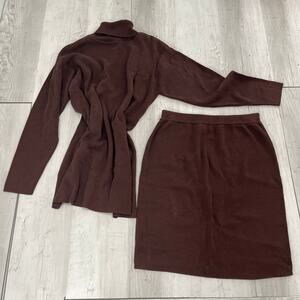 Reflections Spiegel Brown Long Sleeve Turtleneck Knit Warm 2 Piece Shirt Skirt